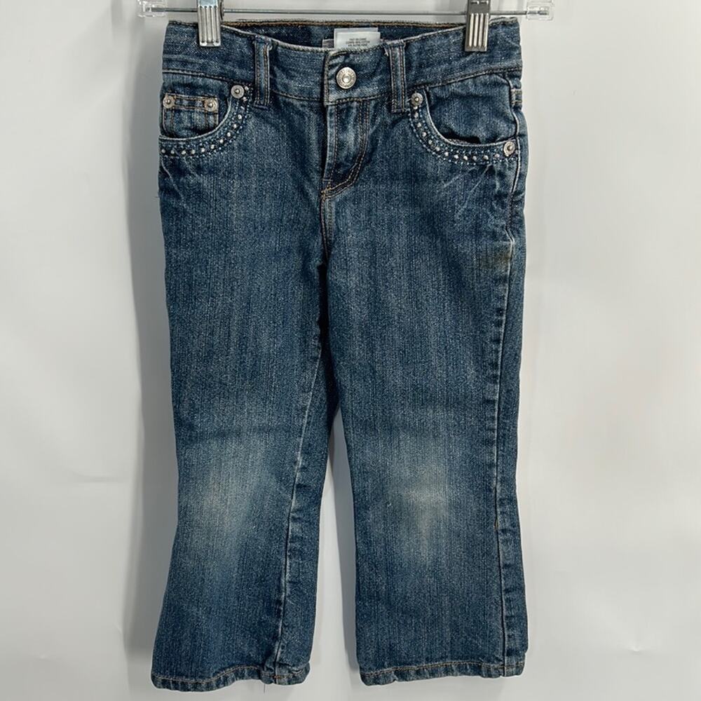 Levi's Girls Adjustable Waist Sparkly Medium Wash Blue Denim Jeans Size 4T